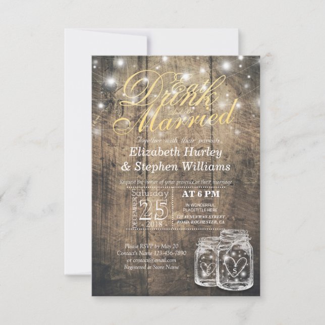 Convites Comida Elegante E Bebida Para Casamento (Frente)