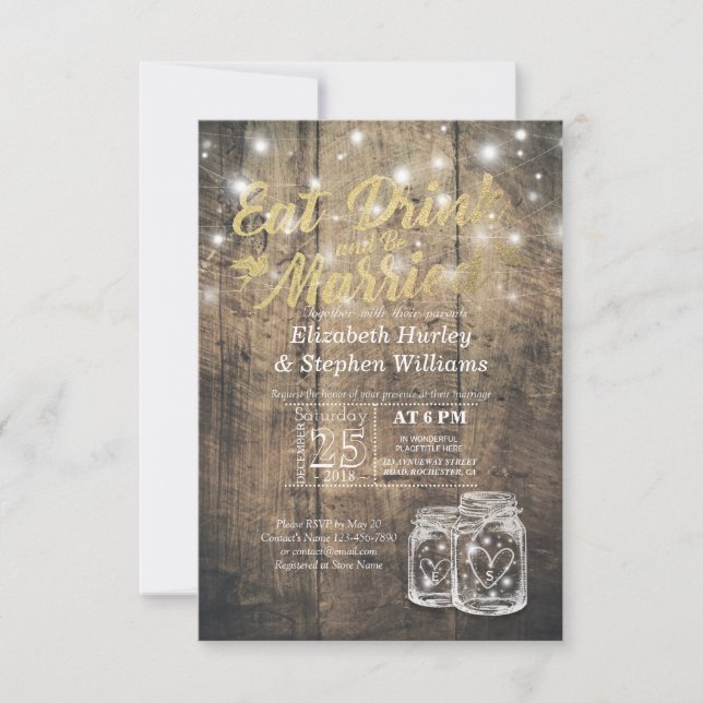 Convites Comida Elegante E Bebida Para Casamento (Frente)