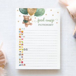 Convites Comida Emoji Pictionary game Sage Teddy Bear Card