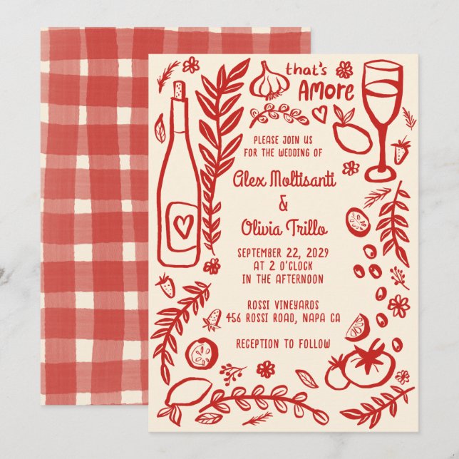Convites Comida Italiana Isso É Amor Festa de Casamento PER (Frente/Verso)