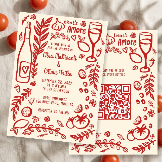 Convites Comida Italiana Isso É Amor Festa de Casamento QR  (That's Amore Italian Food CUSTOM QR Wedding Party Invitation
)