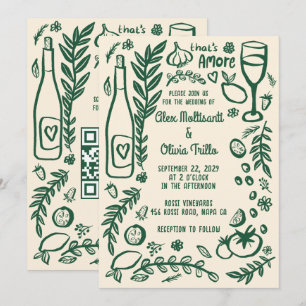 Convites Comida Italiana Isso É Amor QR Festa de Casamento