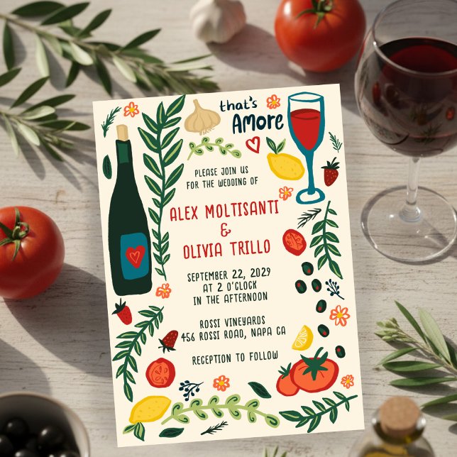 Convites Comida Italiana That's Amore Festa de Casamento Pe (That's Amore Italian Food CUSTOM Hand-drawn Charming Wedding Party Invitation
)