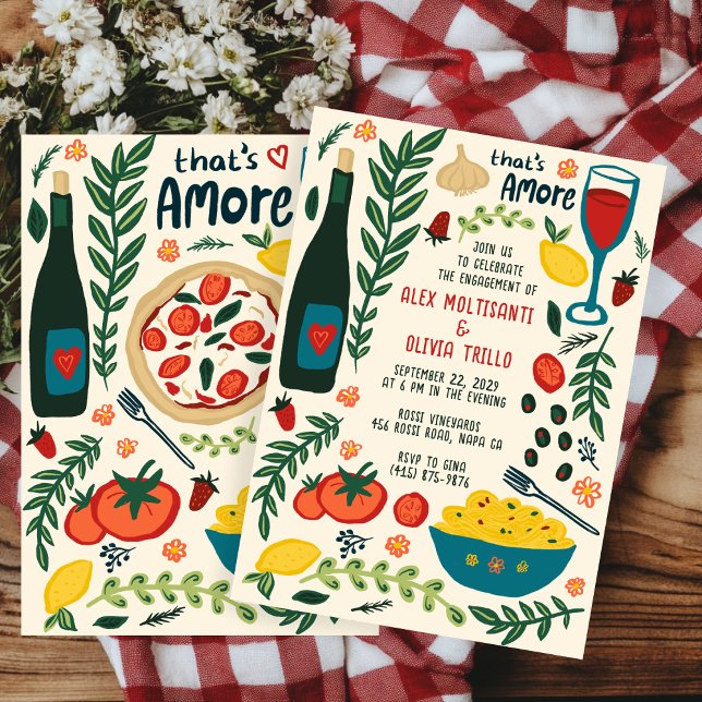 Convites Comida Italiana That's Amore Festa de Engajamento  (That's Amore Italian Food CUSTOM Engagement Party Invitation
)