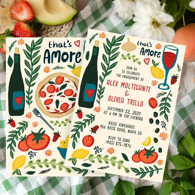 Convites Comida Italiana That's Amore Festa de Engajamento  (That's Amore Italian Food CUSTOM Engagement Party Invitation
)