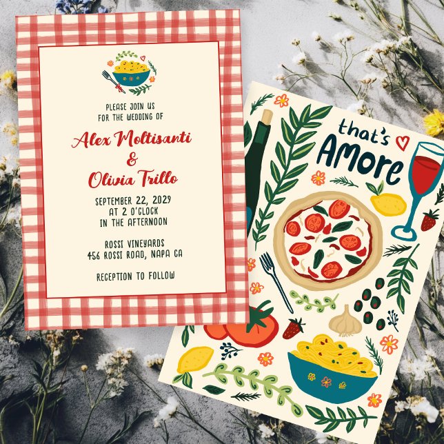 Convites Comida Italiana That's Amore Plaid Personalizado C (That's Amore Italian Food CUSTOM Plaid Wedding Invitation
)
