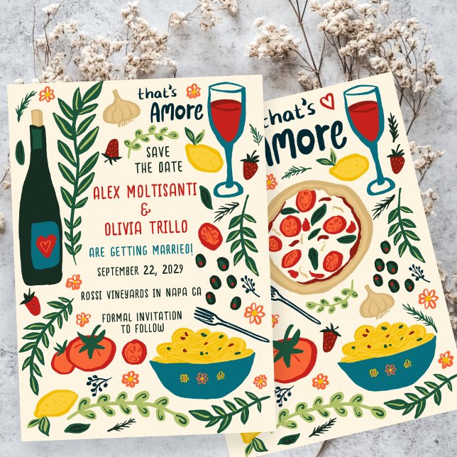 Convites Comida Italiana That's Amore SALVE A DATA Noivado (That's Amore Italian Food SAVE THE DATE Engagement Invitation
)