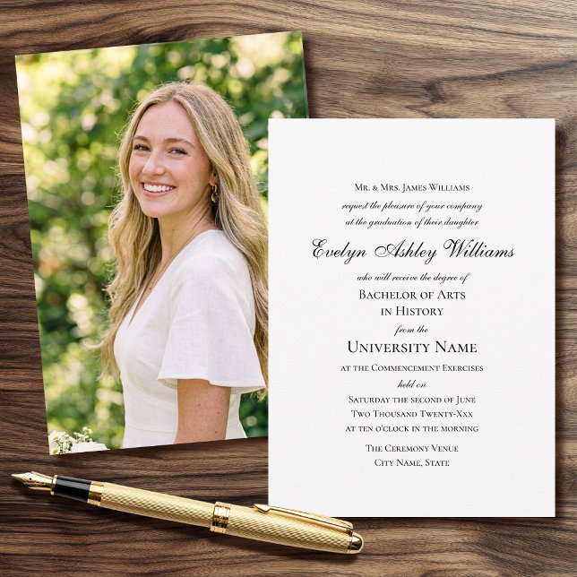Convites Commencement Invitation Script Photo Card Formal (Criador carregado)