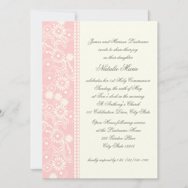 Convites Communion Daisy Pink (Frente)