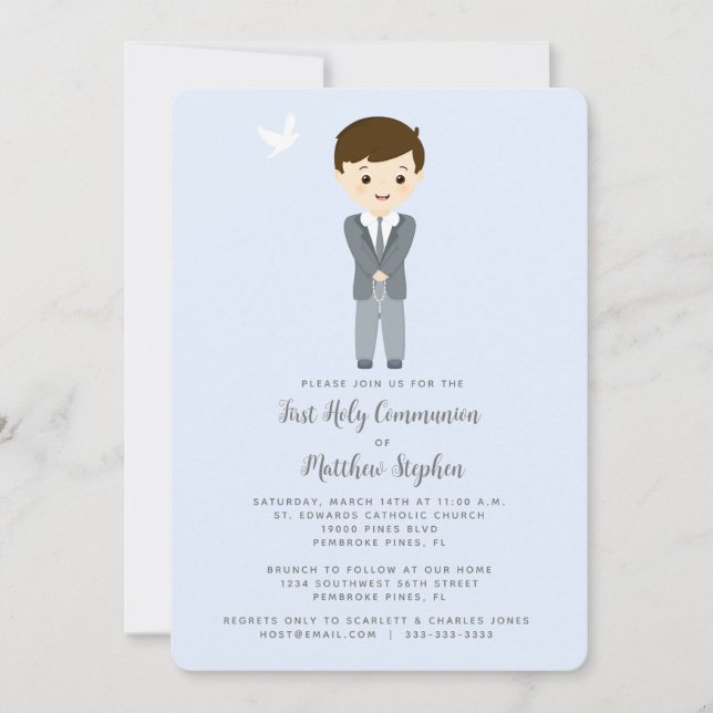 Convites Communion Dove Boy (Frente)