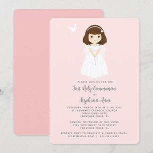 Convites Communion Dove Brunette Girl
