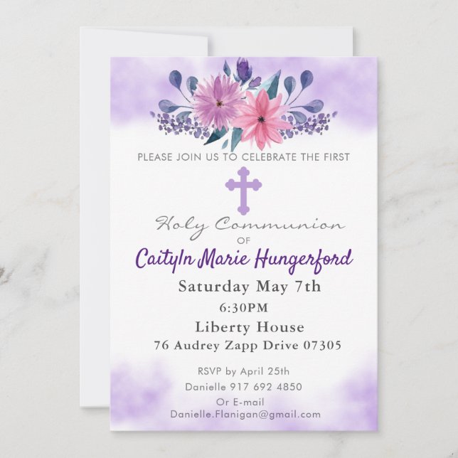 Convites Communion Floral Invite (Frente)