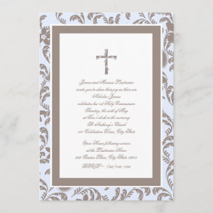 Convites Communion Soft Blue e Brown Paisley
