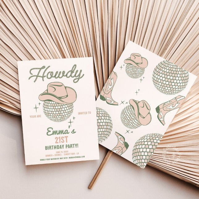 Convites Como a Festa de aniversário Disco convida (howdy disco birthday invite, western disco party invite, neutral rodeo birthday theme, cowgirl birth)