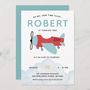Convites Como o Tempo Voa Aniversário do Avião, Avião Moder