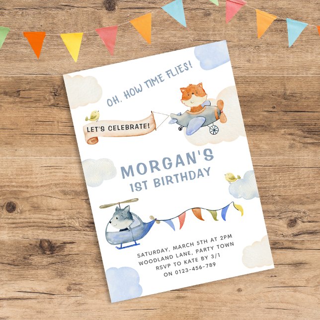 Convites Como o tempo voa o plano de aquarela primeiro aniv (Criador carregado)