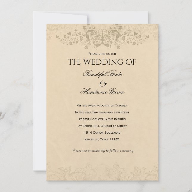Convites Como te amo? Vintage Love Poem Weding (Frente)