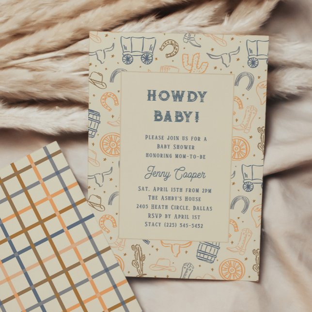 Convites Como vai, Bebê Churrasco de Bebê Temático de Cowbo (Howdy Baby Western Cowboy Baby Shower Invitation)