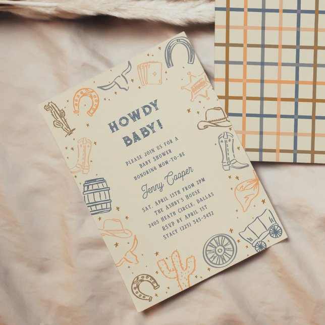 Convites Como vai, Bebê Churrasco de Bebê Temático de Cowbo (Howdy Baby Western Cowboy Baby Shower Invitation)