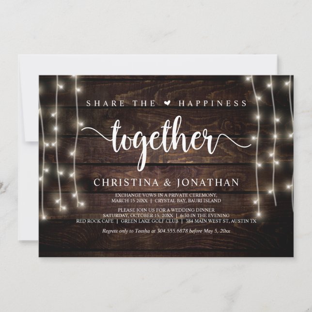 Convites Compartilhe a felicidade, Jantar de Casamento, Fug (Frente)