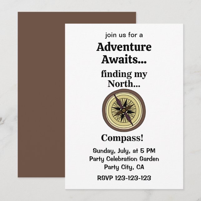 Convites Compass Instrument Funny Adventure Awaits  (Frente/Verso)