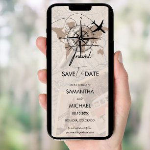 Convites Compass Viagem Destino Mapa castanho Salvar a Data