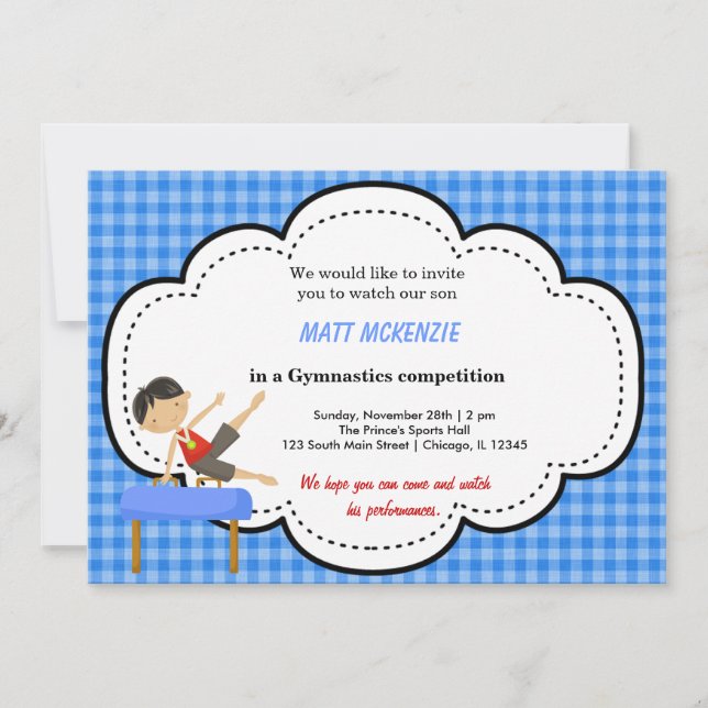 Convites Competição de Garoto da Ginástica (Azul) (Frente)