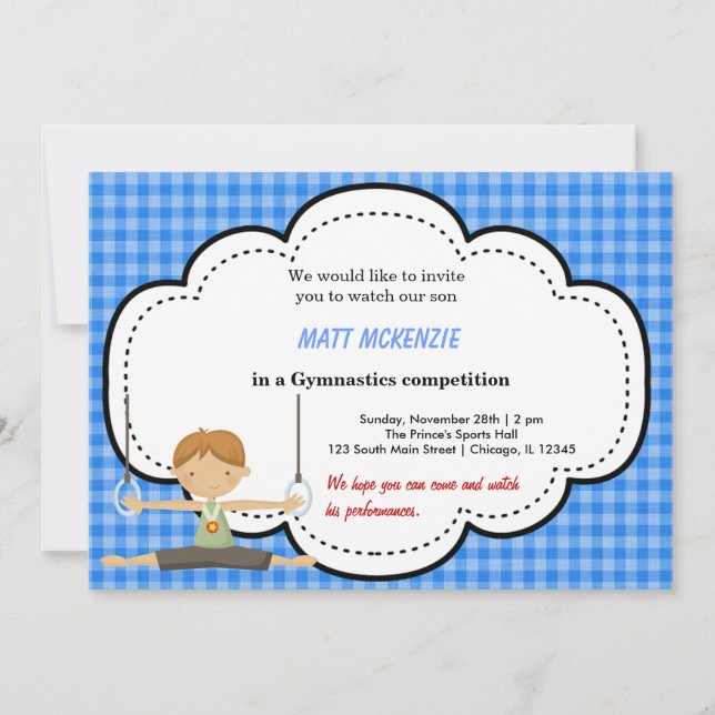 Convites Competição de Garoto Ginástica (Azul) (Frente)