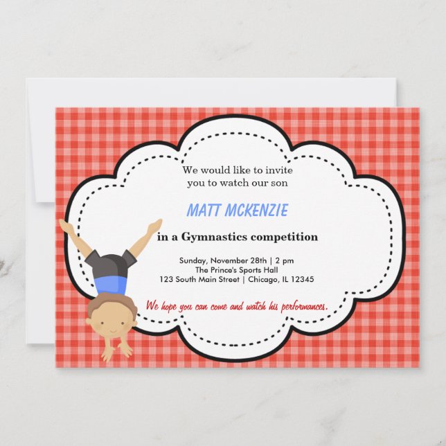 Convites Competição de Garotos Ginástica (Vermelho) (Frente)