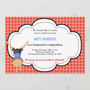 Convites Competição de Garotos Ginástica (Vermelho)