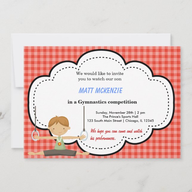 Convites Competição de Garotos Ginástica (Vermelho) (Frente)