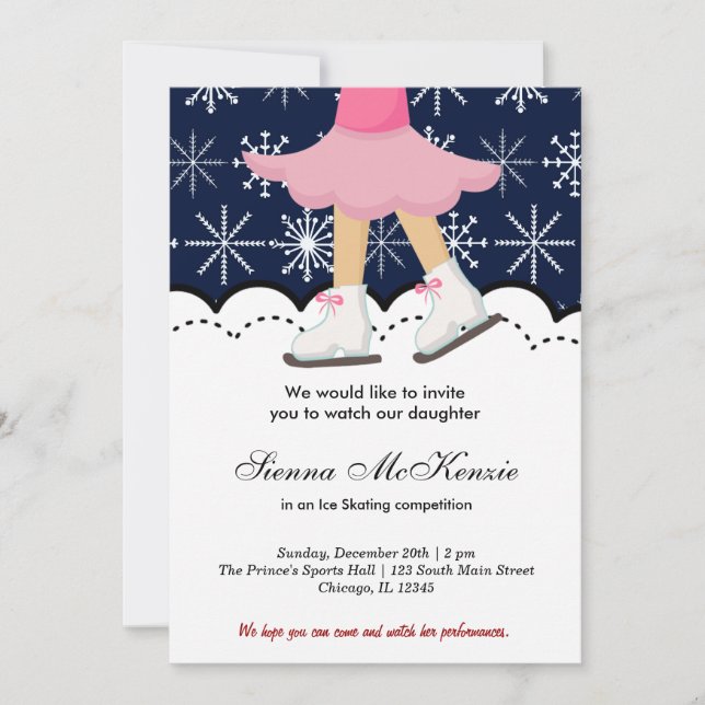 Convites Competição De Ice Skating (Azul Escuro) (Frente)