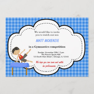 Convites Competição do menino da ginástica (azul)