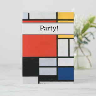 Convites Composição de Piet Mondrian Vermelho Amarelo Azul