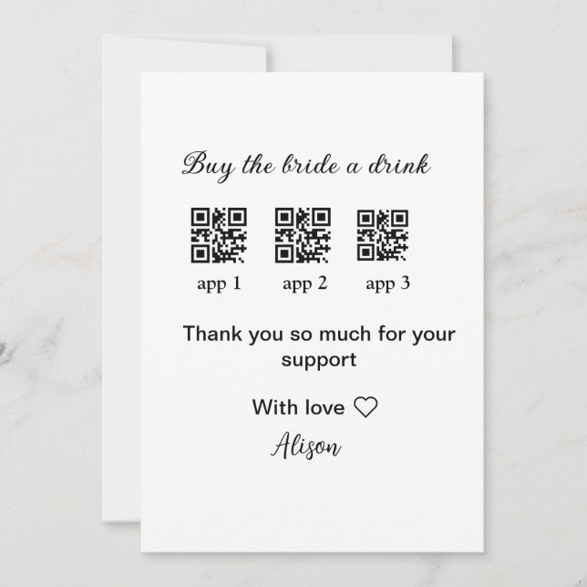 Convites comprar bebida para a noiva ler código QR obrigado (Frente)