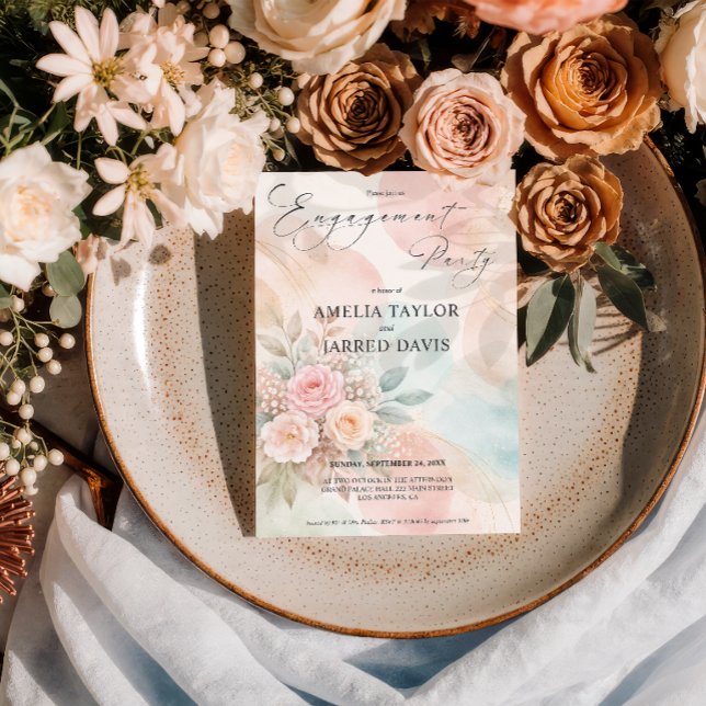 Convites Compromisso de Forma Abstrata Floral Aquarela Past (Criador carregado)