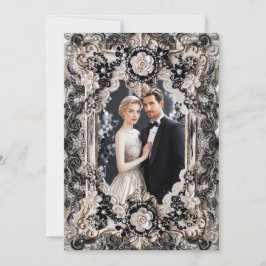 Convites Compromisso de Gravata Preta Elegante Foto Preta e