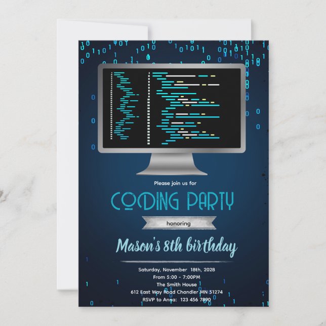 Convites Computer coding birthday party invitation (Frente)