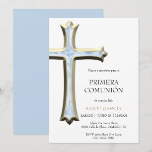 Convites Comunhão Classy Gold & Blue Cross