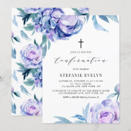 Convites Comunhão com Flores de Peões Violeta Boho en Aquar