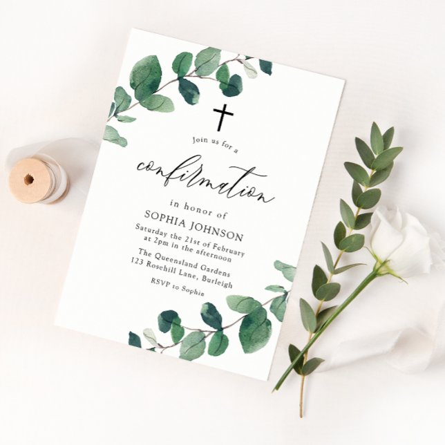 Convites Comunhão com Folha Verde em Aquarela (Criador carregado)