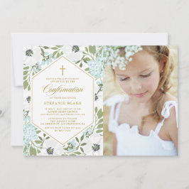 Convites Comunhão com Foto e Anêmonas Brancas Azul Floral