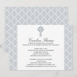Convites Comunhão da cruz celta do damasco das cinzas de