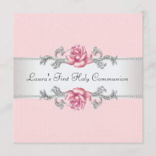 Convites Comunhão das meninas do rosa do rosa primeiro