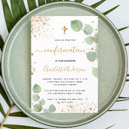 Convites Comunhão de menina  com eucalipto dourado e brilho