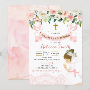 Convites Comunhão de Mulheres Espanholas Rosa e Dourada
