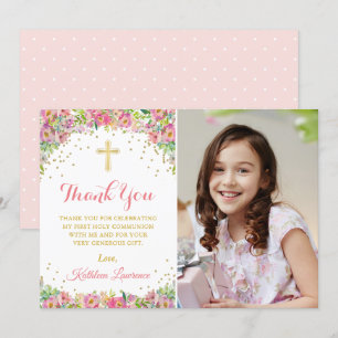 Convites Comunhão Floral Sagrado, Rosa Elegante Obrigado