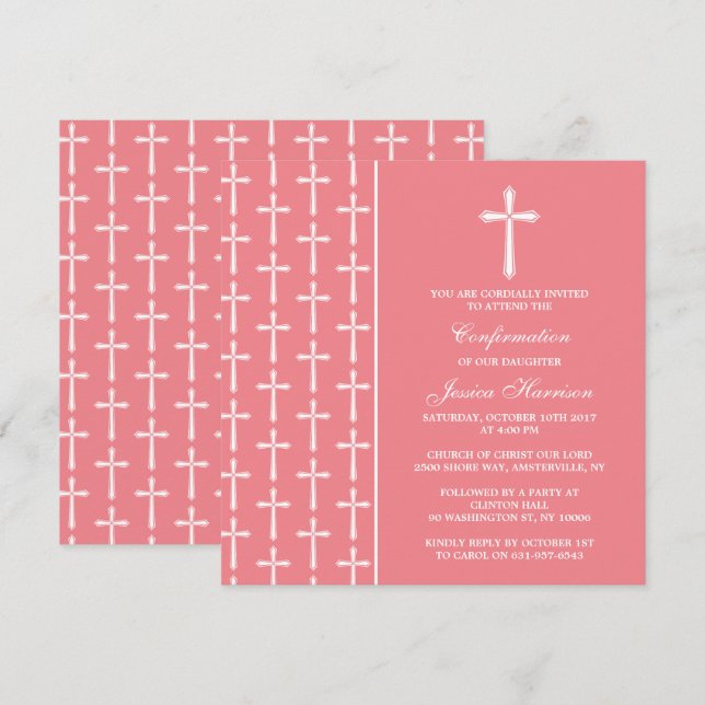 Convites Comunhão ou Confirmação Santa Cruz Rosa E Branca (Frente/Verso)