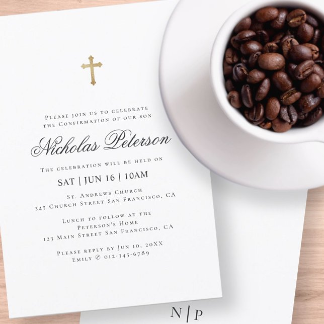 Convites Comunhão Para Ele | Cruz Dourada mínima (Criador carregado)