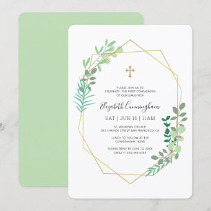 Convites Comunhão Pela Dourada Cruz Da Folhagem Geométric